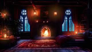 Thunderstorm, Rain, Crackling Fireplace in this Cozy Castle Room