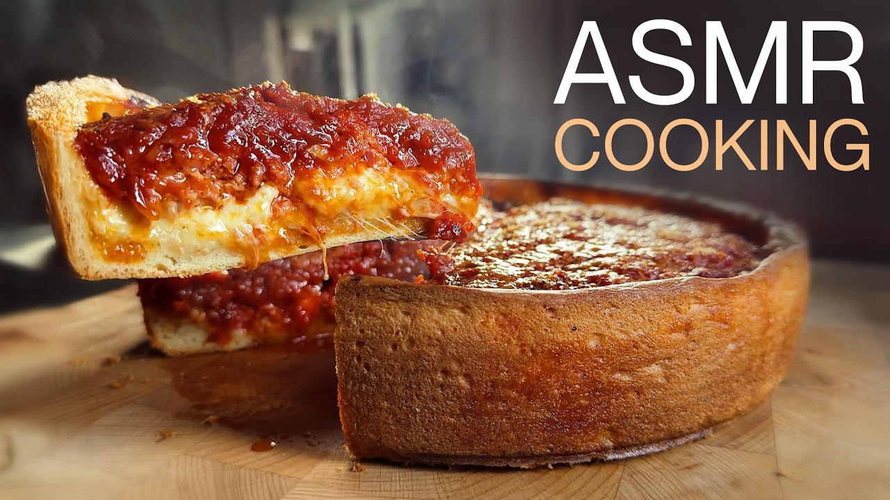 ASMR Cooking & Eating Deep Dish Pizza with Binaural Whispering