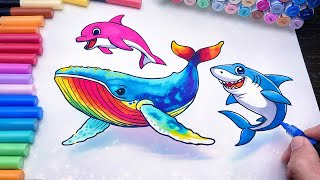 Details Draw and Color Colorful Sea Animals 🐳🐬🦈 | Relax Coloring Fun News