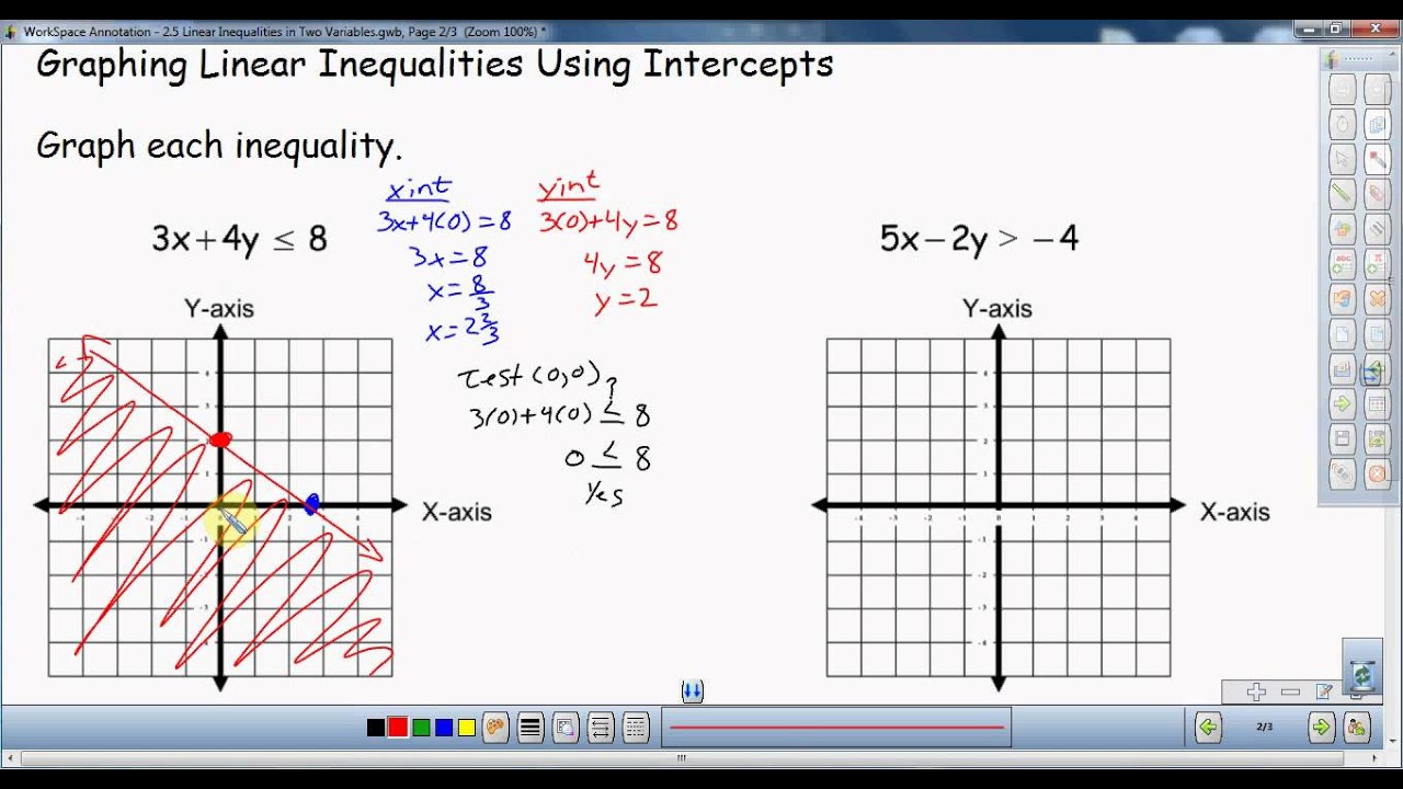 Graphing Linear Inequalities Using Intercepts - YouTube