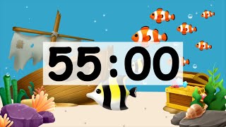 55 Minute Countdown Timer Alarm Clock With Music, Timer for Kids Animal Fish