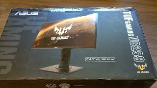 UNBOXING VG259QM then plugging in and checkin out features. ~IPS PANEL GAMING low lag~ ASUS TUF