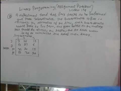 Linear programming(assignment problem video 14) - YouTube