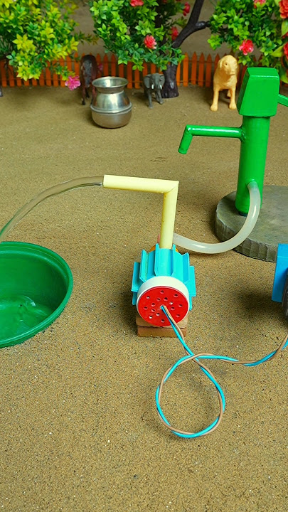 Mini hand pump project water with supply motor eating horse hen and farm #waterpump #shorts #376