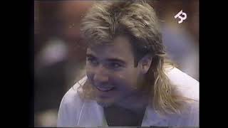 Boris Becker didn't like Andre Agassi's joke.  The ending is the best.              RR Master 1989 screenshot 3