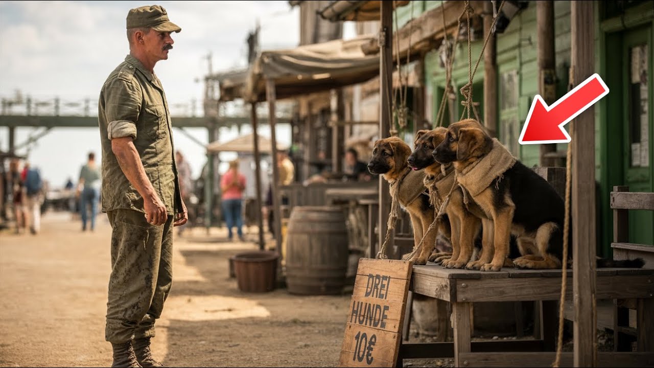 Ein Marine kaufte 3 Schäferhunde mit Säcken über dem Kopf – bis der Kleine seine Hand berührte
