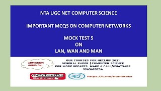 (Mock Test 5) NTA UGC NET Computer Science | Computer Networks MCQs | LAN | WAN | MAN
