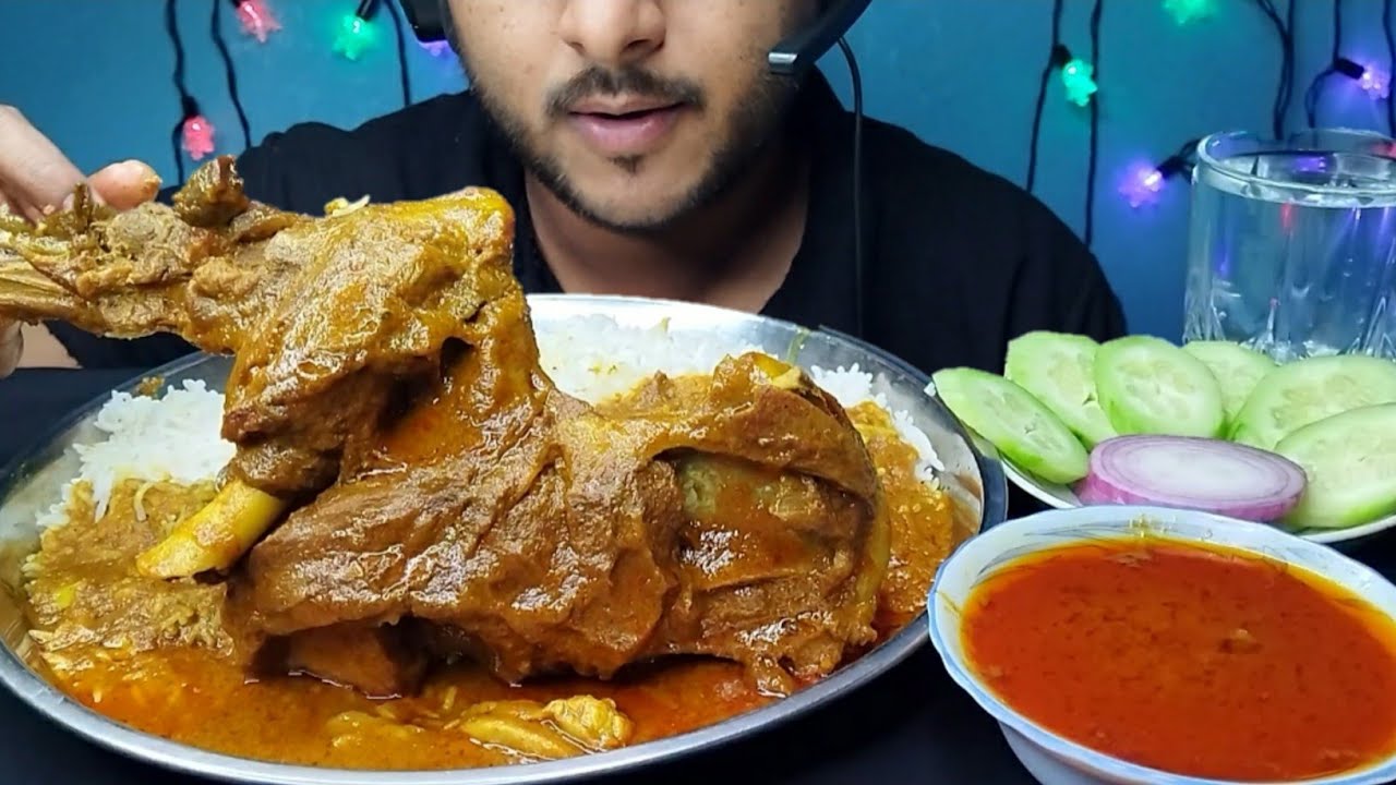 Spicy 1.5KG Mutton Leg piece Curry Eating With Rice | Fatty Mutton Curry Eating | @BhukkhadBoy