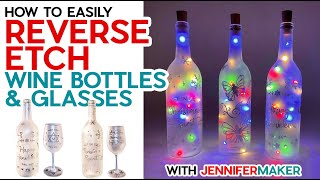 Easy Etched Wine Bottles & Glasses | Reverse Etching with Cricut Tutorial screenshot 4