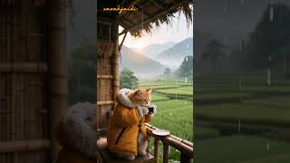 Cozy Cat Sips Coffee in the Rain 🌧️☕ #cat #shortsfeed #shortsviral #entertaininganimals