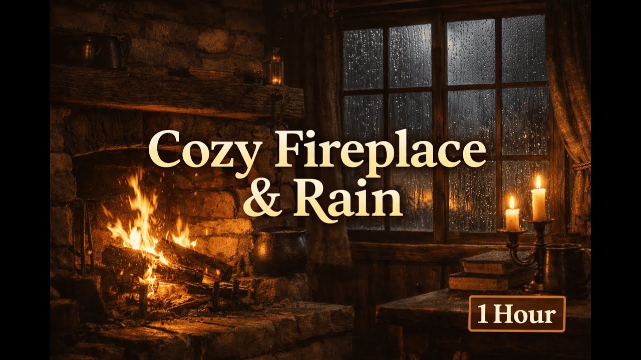 Cozy Fireplace with Rain Outside | Relaxing Rain Sounds for Sleep & Comfort