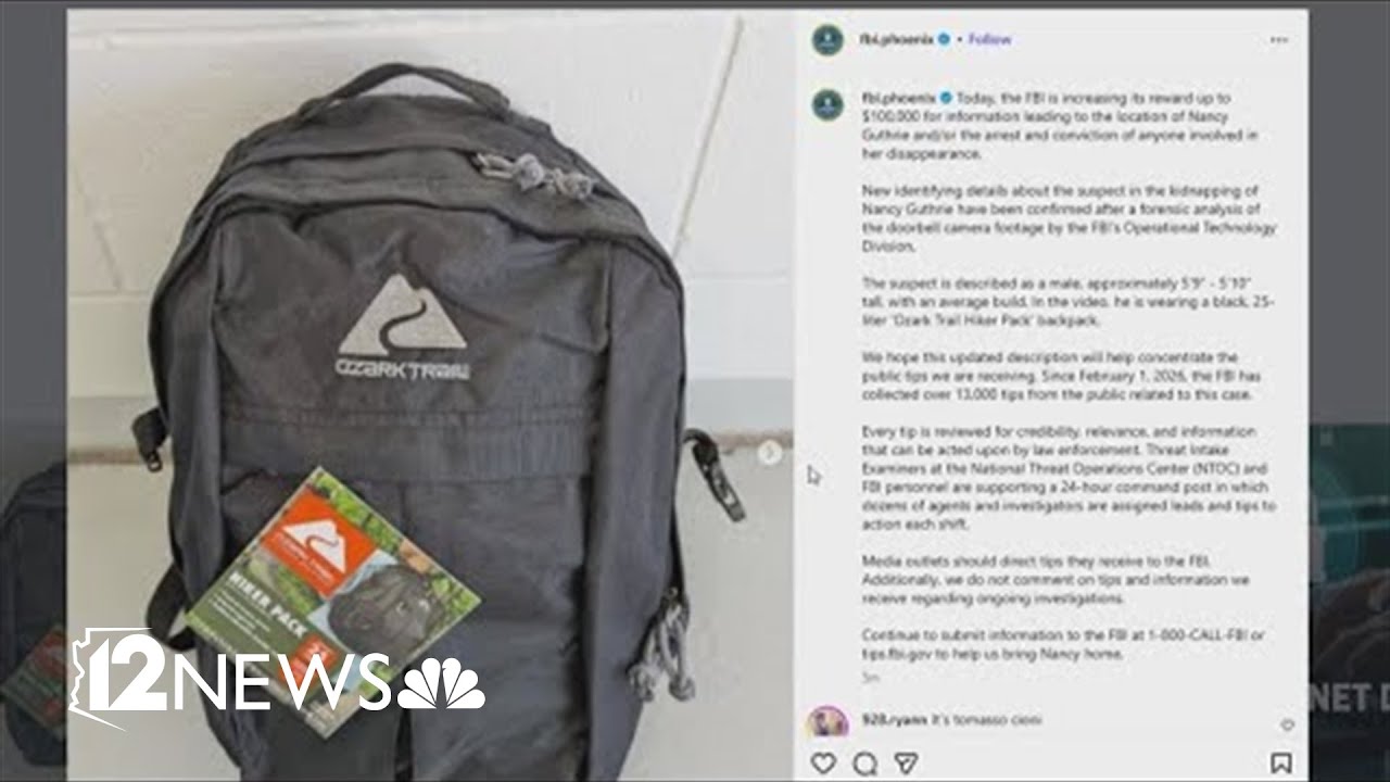 Authorities identify type of backpack used by possible suspect in Nancy Guthrie disappearance