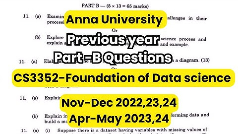 CS3352 Foundation of Data science Anna University Previous year Question paper | Important questions