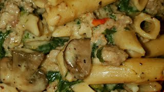 Chicken Spinach Mushroom Pasta - Ground Chicken and Whole Wheat Penne Pasta image