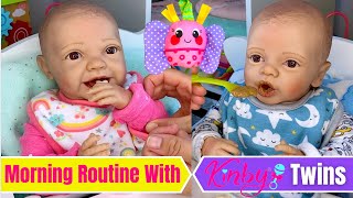 Kinby Twins Kate & Nate: Solid Food Feeding & Morning Routine.