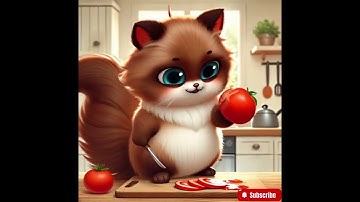 Adorable Chef Cat: Slicing and Savoring Tomatoes in the Kitchen!