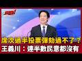 【超政點！】席次過半還投不過？王義川笑虧總統彈劾案藍營竟「有人跑票」再批總預算頻卡關 卻急著搞必失敗的彈劾？直呼連「半數民意都沒有」！｜【94要客訴】20260520｜三立新聞台