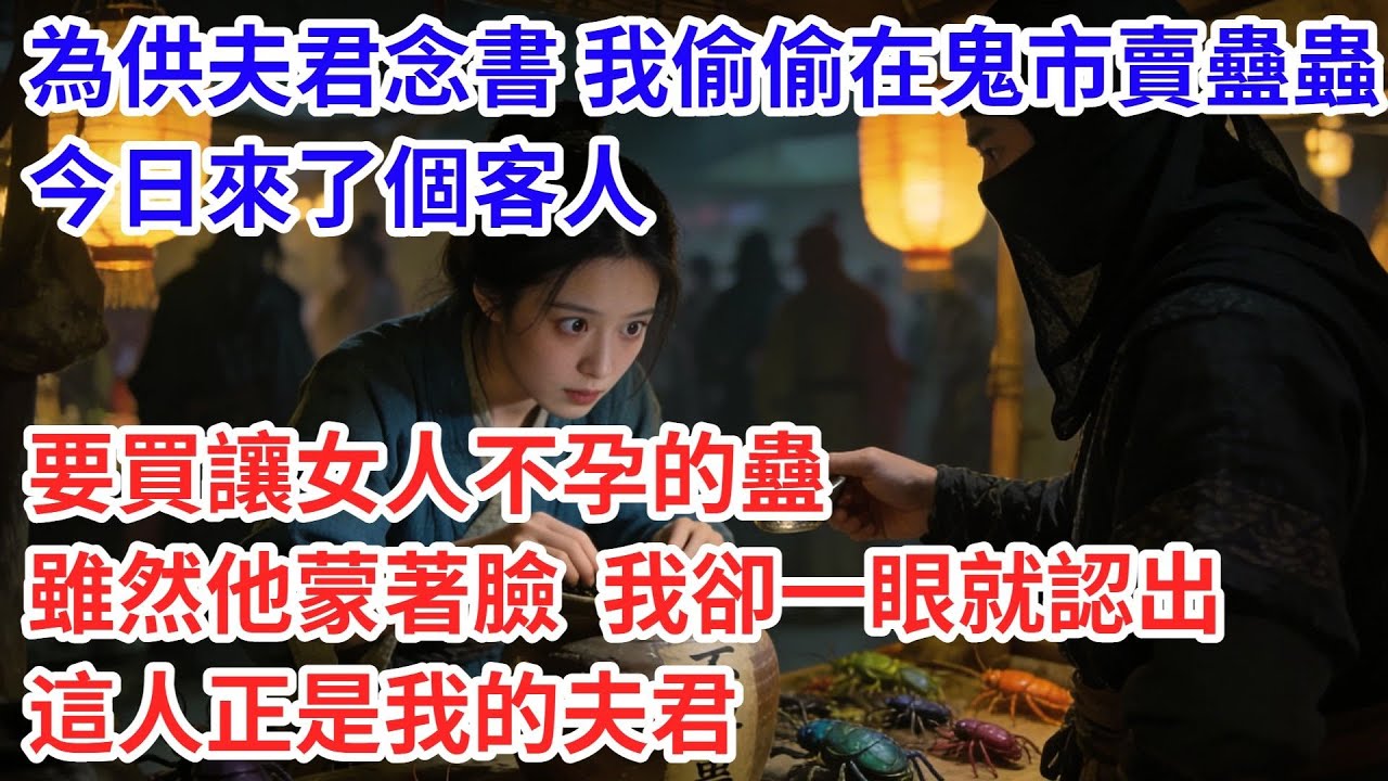 為供夫君念書，我偷偷在鬼市賣蠱蟲，今日來了個客人，他要買讓女人不孕的蠱，雖然他蒙著臉，我卻一眼就認出，這人，正是我的夫君#情感#小説#古言#完結文#萌娃