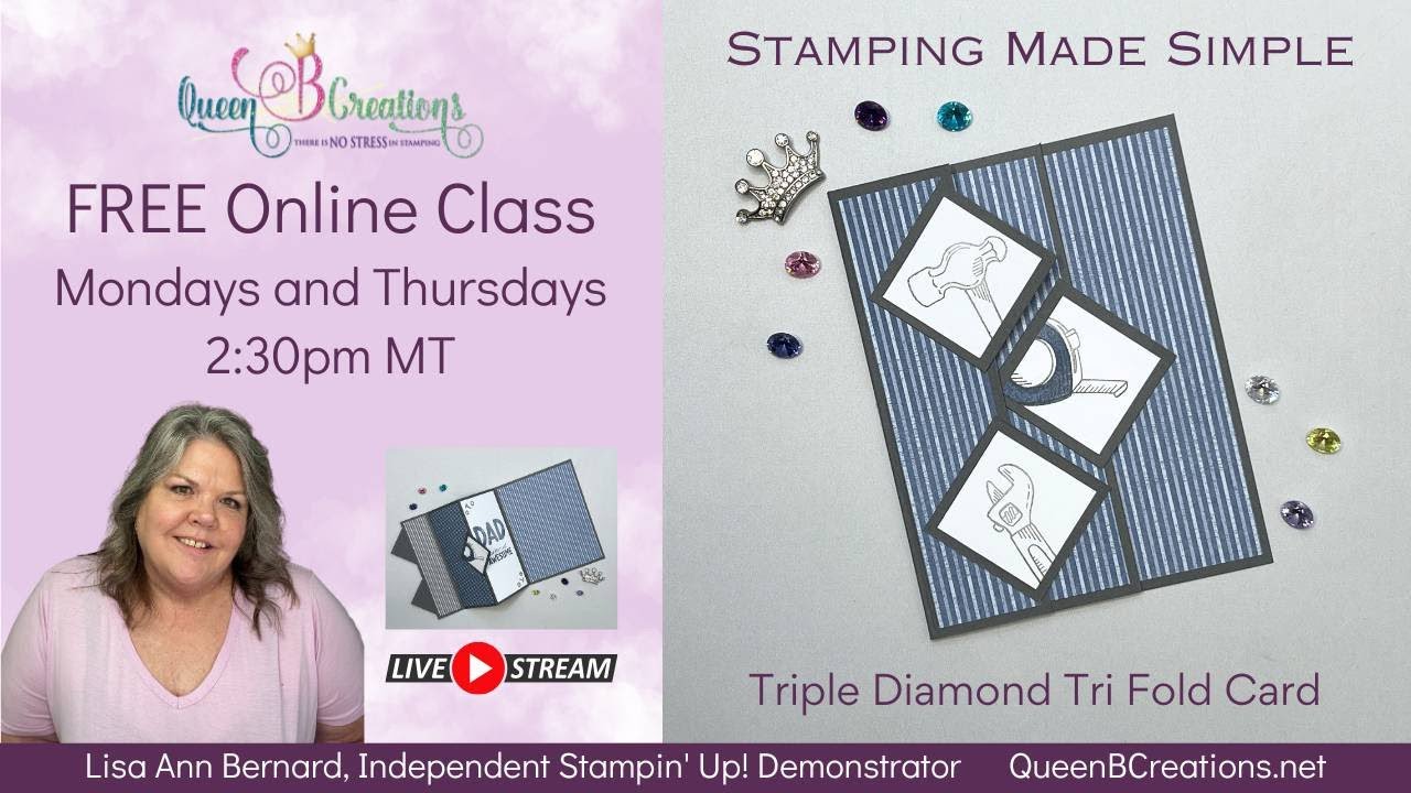 👑 Stampin' Up! Trusty Tools Triple Diamond Tri Fold Card for Dad - YouTube