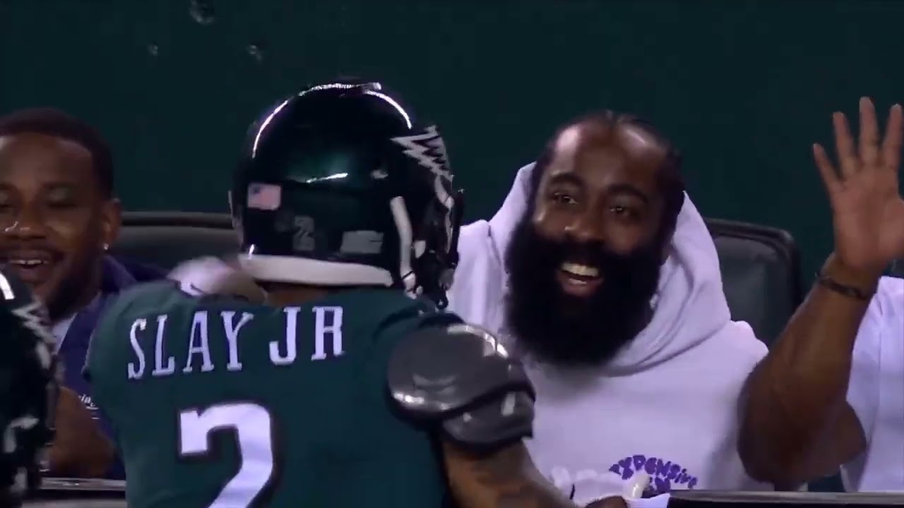 James Harden gets a game ball from Darius Slay