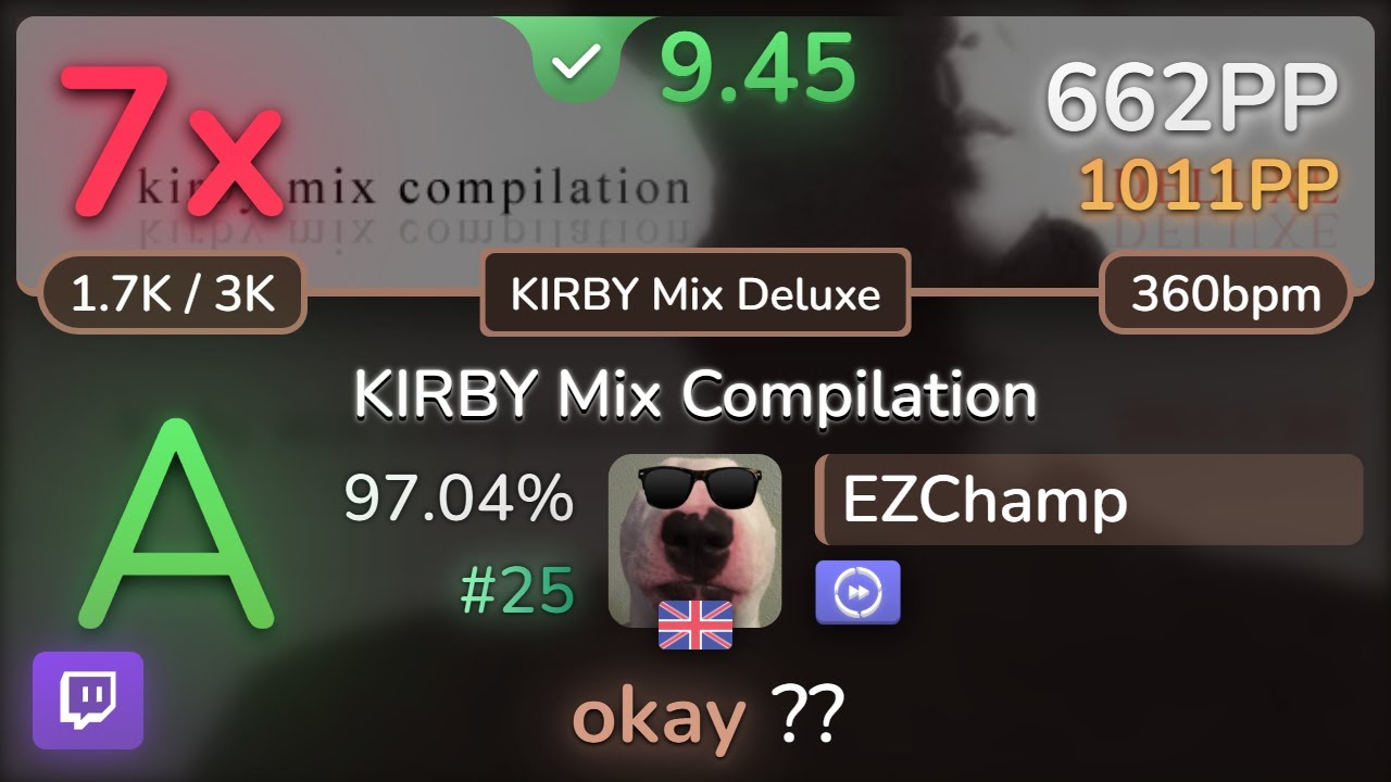 🔴 9.4⭐EZChamp | Susumu Hirasawa - KIRBY Mix Compilation [KIRBY Mix Deluxe] +DT 97.04% #25 | 662pp 7❌