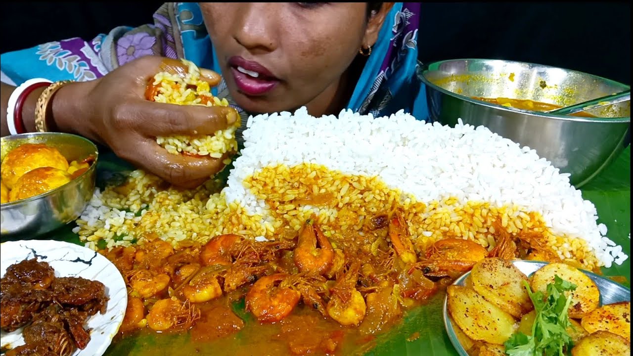 EATING SPICY 🔥 CHINGRI CURRY, EGG CURRY, CHILLI CHINGRI WITH RICE// EATING SHOW, MUKBANG, ASMR 