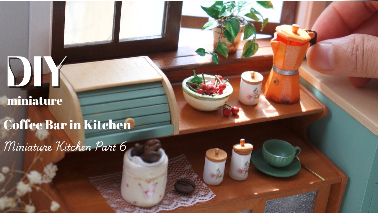 DIY Miniature Coffee Bar in the Kitchen / Dollhouse Coffee Station Set / Miniature Kitchen (part 6)