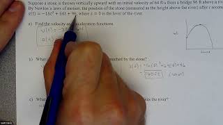 Calc 1 - Word Problem with Velocity and Acceleration from the Position Function #2