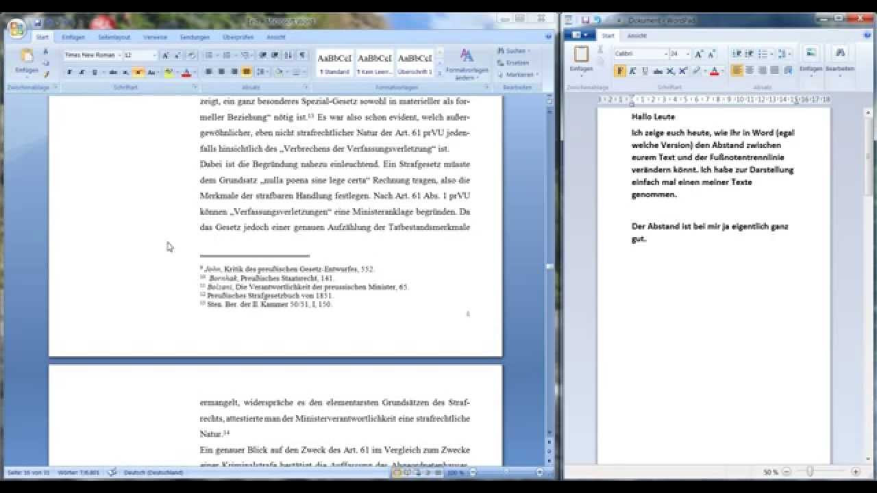 Update Microsoft Office Word - Abstand zwischen Text und Fußnote/Fußnotentrennlinie verkleinern/vergrößern
