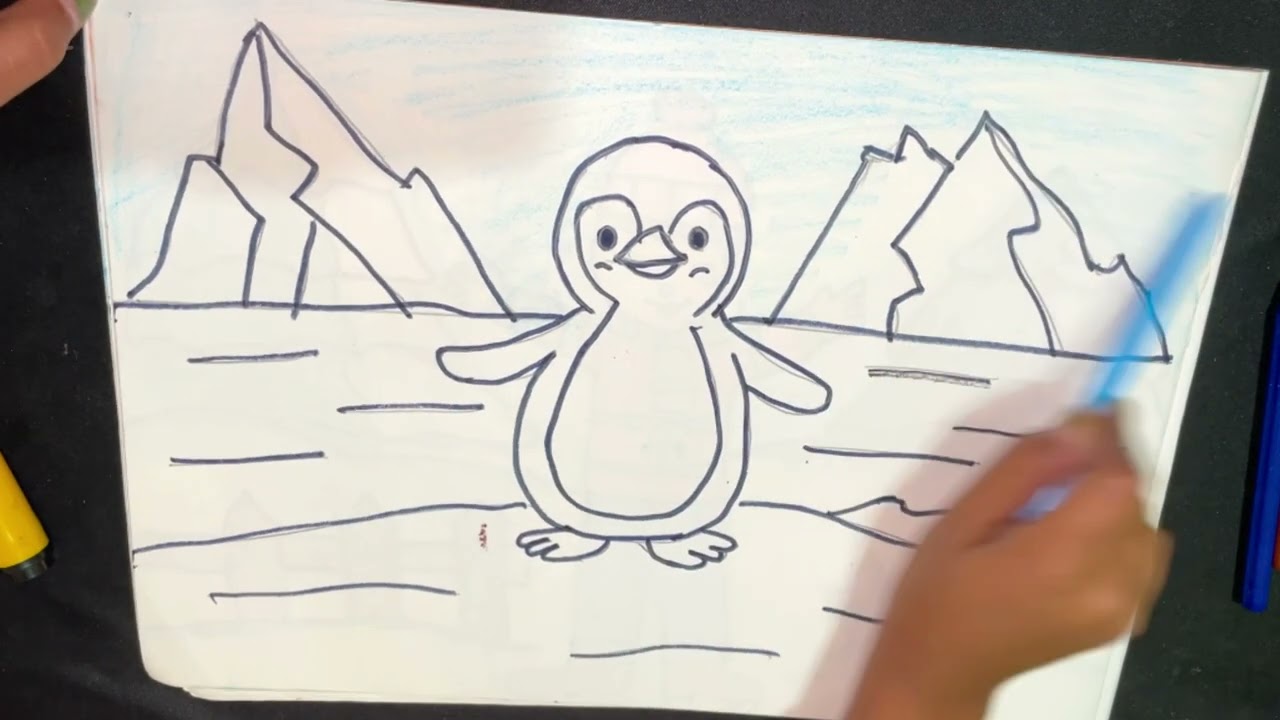 Easy drawing and colour penguin for kids