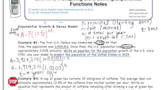 8.1 & 8.2: Graphing Exponential Growth/Decay & Solving Exponential Equations