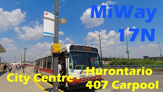 4K MiWay Bus 17N Ride from City Centre to Hurontario's 407 Carpool