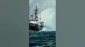 Fishing Boat in Danger as Tidal Wave Splashes Behind! #fishingboat #sea  #scaryocean