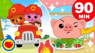 🚒🔥 Firefighters To The Rescue ♫ + More Nursery Rhymes & Kids Songs (90 Min) ♫ Plim Plim