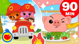 🚒🔥 Firefighters To The Rescue   More Kids Songs ♫ Plim Plim - The Kindness Hero (90  Min)