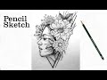 How to draw a girl with flowers for beginners  pencil sketch  drawing tutorial  flower girl