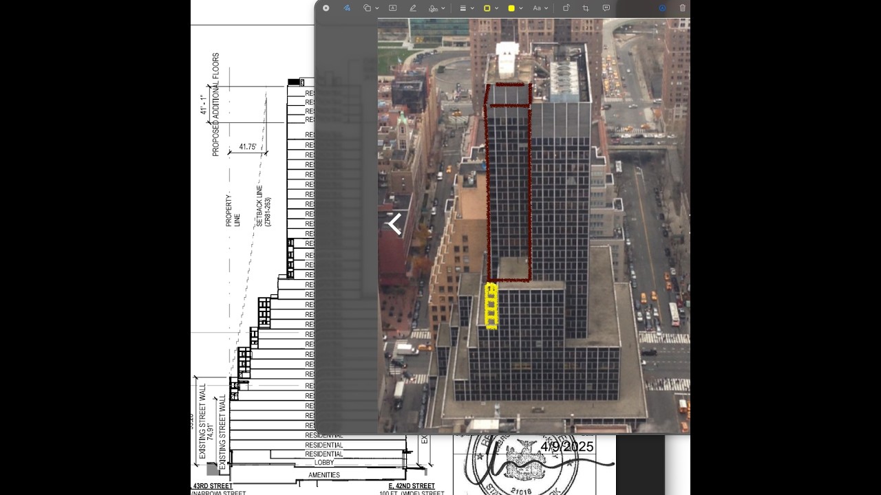 Pfizer Building -Cantilever appears to have had a support designed but was not implemented?
