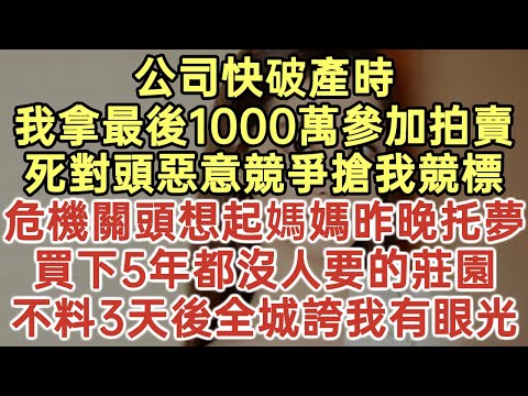 公司快破產時！我拿最後1000萬參加拍賣！死對頭惡意競爭搶我競標！危機關頭想起媽媽昨晚托夢！買下5年都沒人要的莊園！不料3天後全城誇我有眼光！#落日溫情#中老年生活#為人處世#生活經驗#情感故事