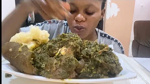 Asmr Mukbang Delicious Calabar Afang Soup with Cassava Fufu