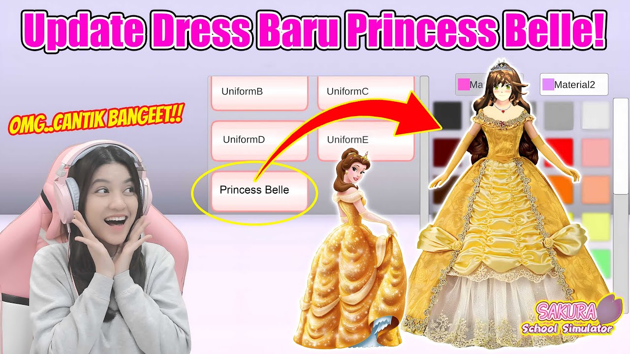 TUTORIAL DRESS BARU PRINCESS BELLE..OMG CANTIK BANGET!! SAKURA SCHOOL SIMULATOR-PART 959