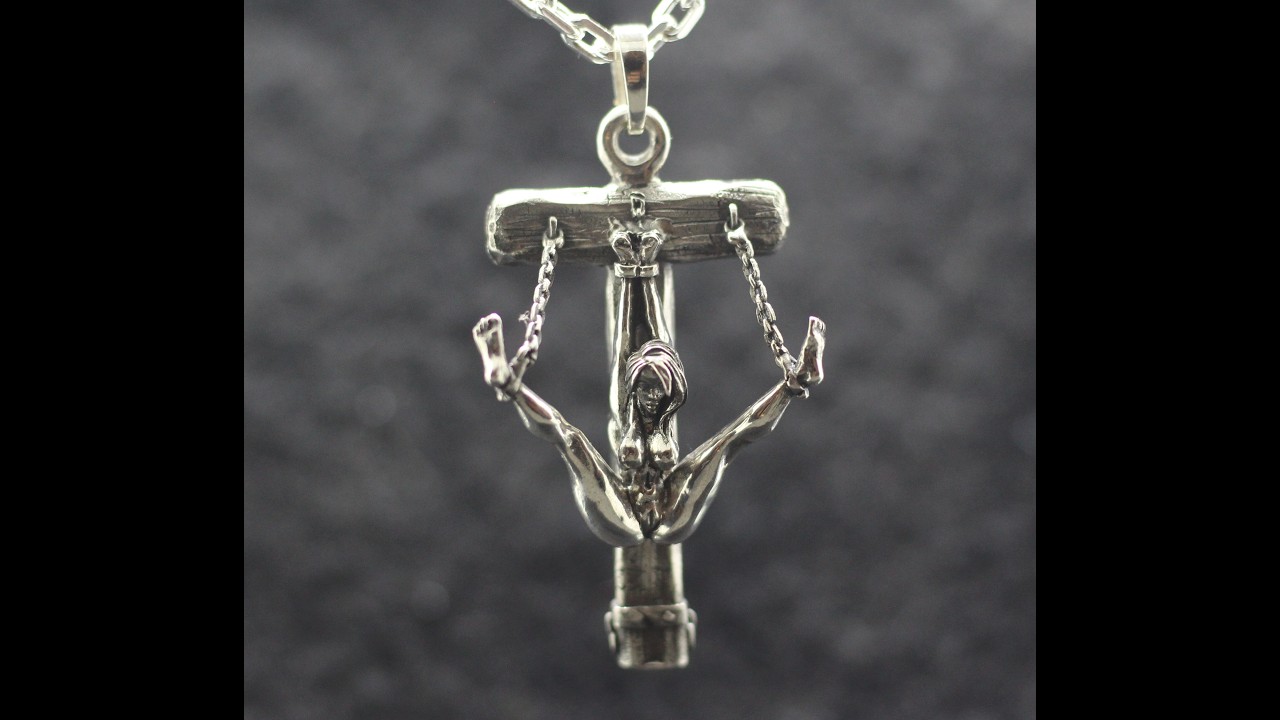 ⁣Mature jewelry bdsm  Tied naked woman on cross jewelry