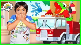 ryan pretend play learning fire safety from firefighters with gus the gummy gator