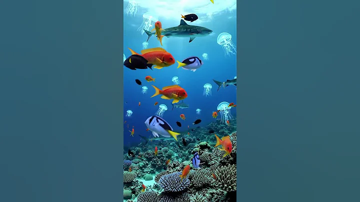 "Majestic Sharks with Glowing Jellyfish and Colorful Fish Underwater"#fish