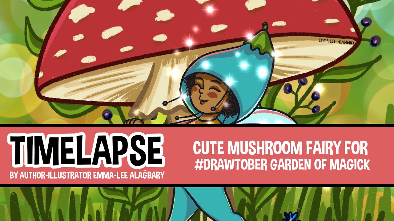 Cute Mushroom Fairy for Drawtober Garden Of Magick Time lapse Kidlit