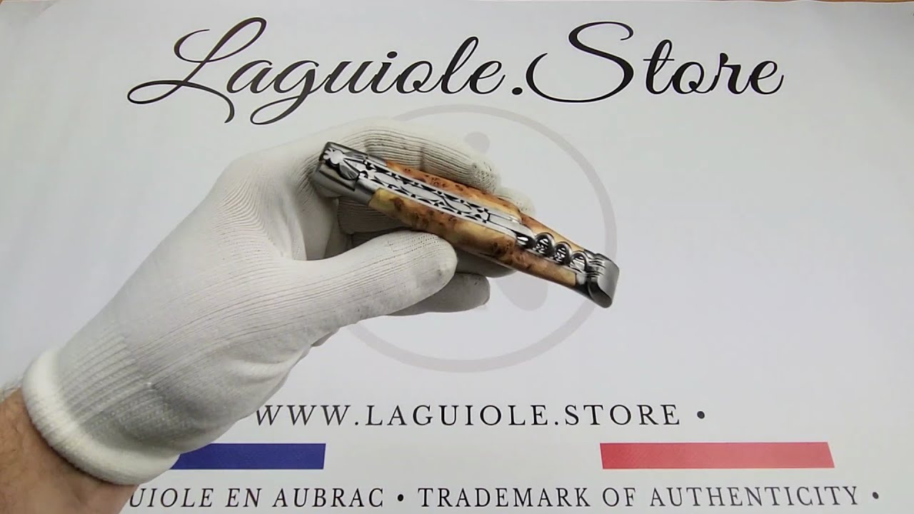 Laguiole Knife with Corkscrew Double Plates Juniper Handle