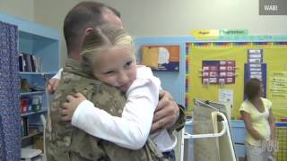 See soldier surprise daughter at school