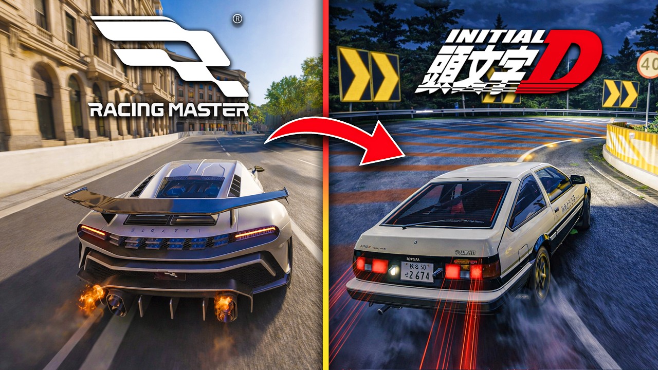 Racing Master gameplay showing street racing with detailed car models