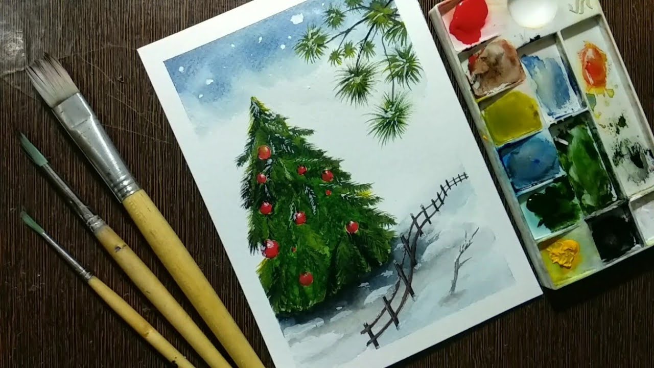 Watercolor Painting for beginners || watercolor Christmas card