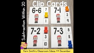 Subtraction Within 20 Clip Cards Christmas Santa Themed Centers