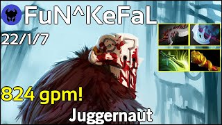 824 gpm! FuN^KeFaL plays Juggernaut!!! Dota 2 7.21